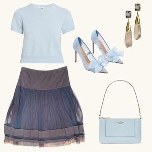 LUNN by LILITH Size l 4 | Midi Length | Navy Blue / Gray |Tull & Cotton textured